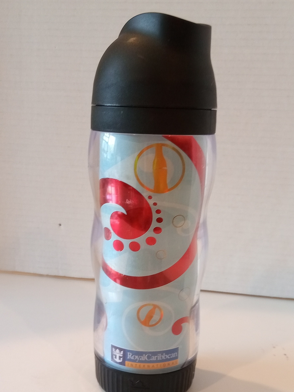 Royal Caribbean Travel Tumbler - Black Lid with Red & Aqua Swirl 2008